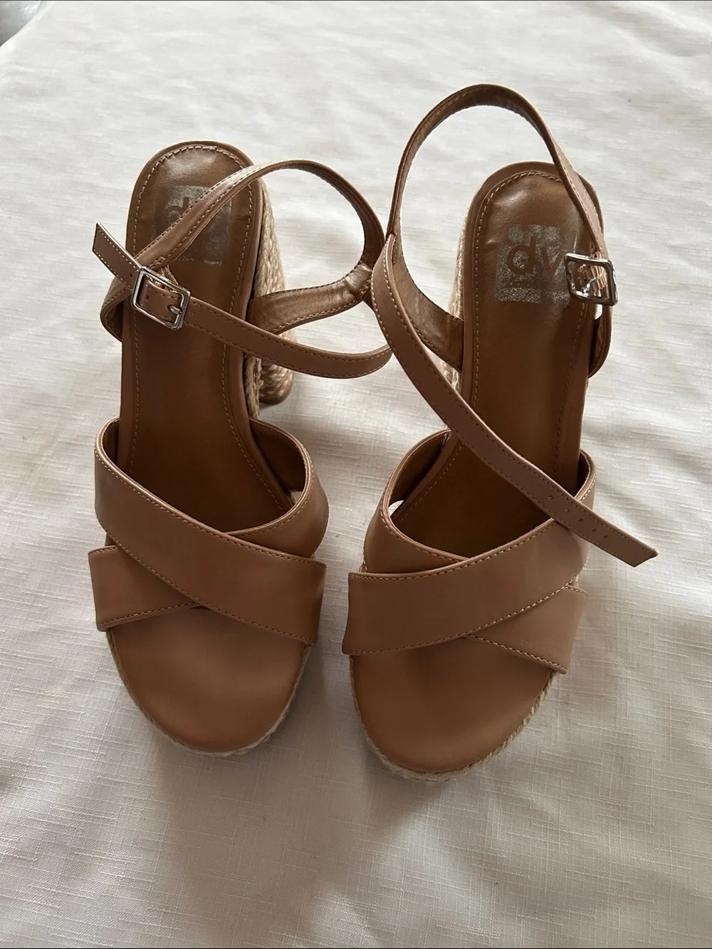 Dolce Vita Tan Cross-Strap Wedge Sandals